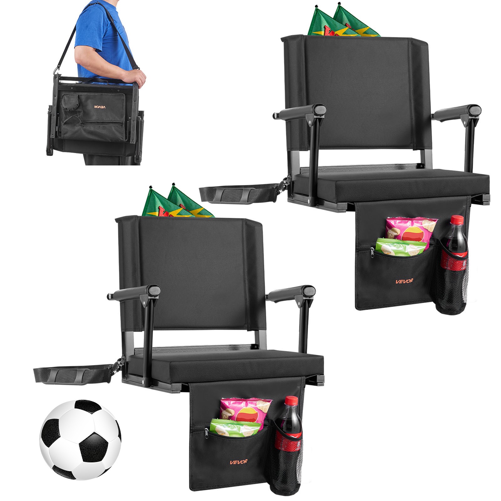 VEVOR Stadium Seat Portable Bleacher Seat with Back Support & Thick Cushion 2PCS