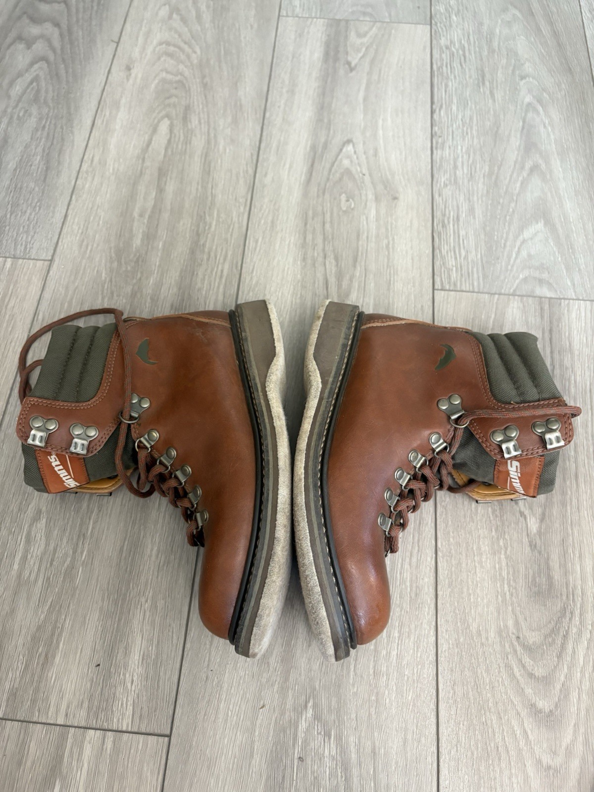 Simms Freestone Fly Fishing Boots Brown Green Leather Felt Soles Mens Size 7