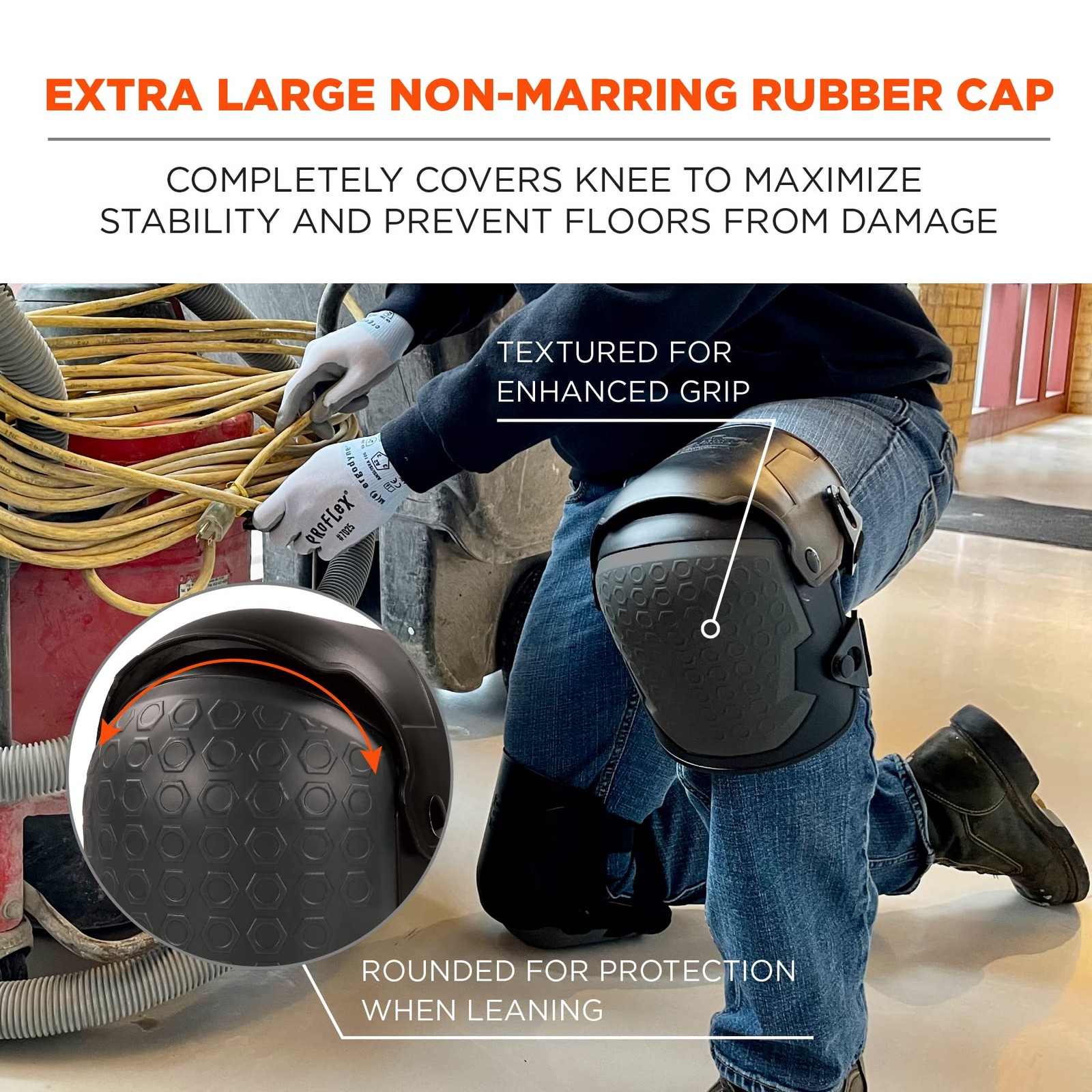 Ergodyne ProFlex 360 Knee Pad, Hinged Design, Hard Shell, Non-Marring Rubber