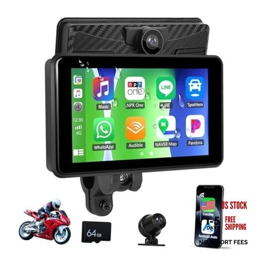 Motorcycle Carplay Screen with 2K Dash Cam/HD Rear 5-inch 2K with Cameras
