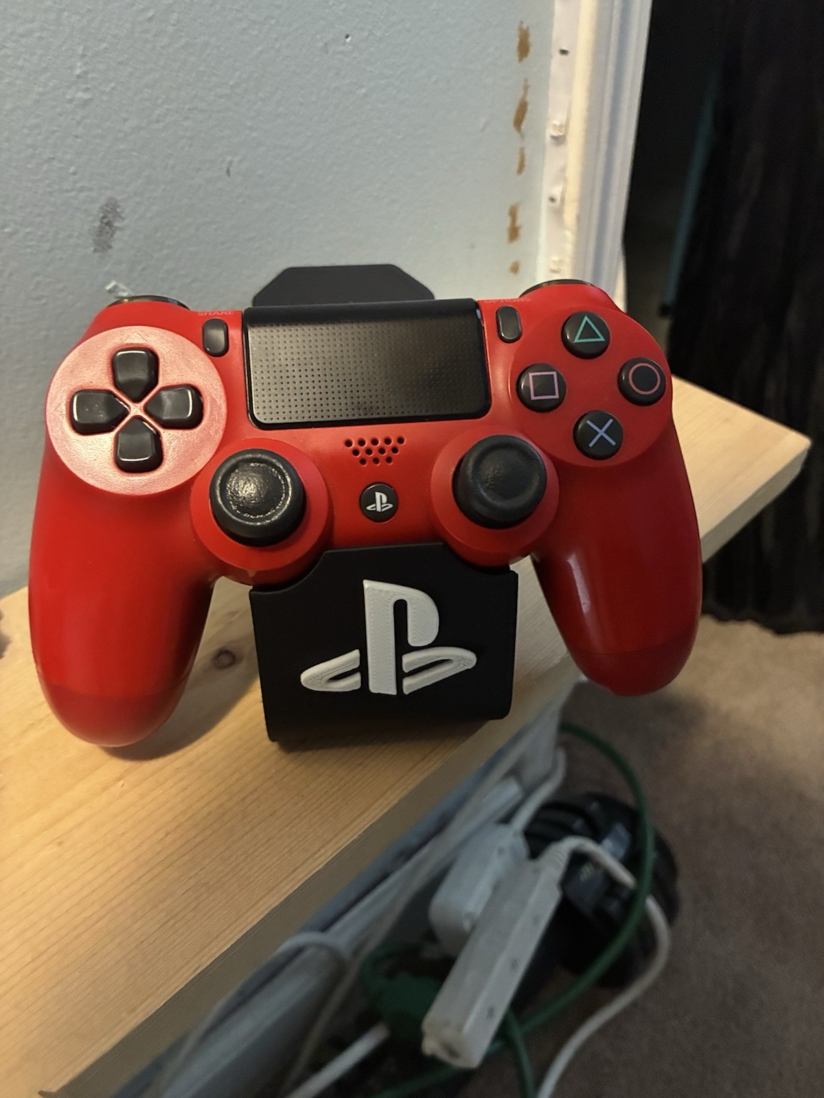 PS4 Dual Controller Stand Holder Black 3D Printed Display w/ White Logo