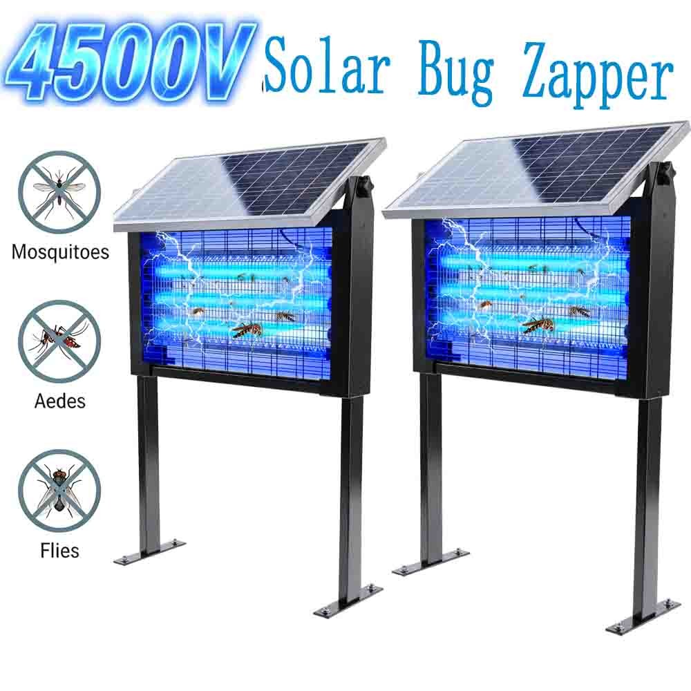 2PCS 4500V Solar Bug Zapper Mosquito Waterproof Electric Fly Zapper Outdoor USA