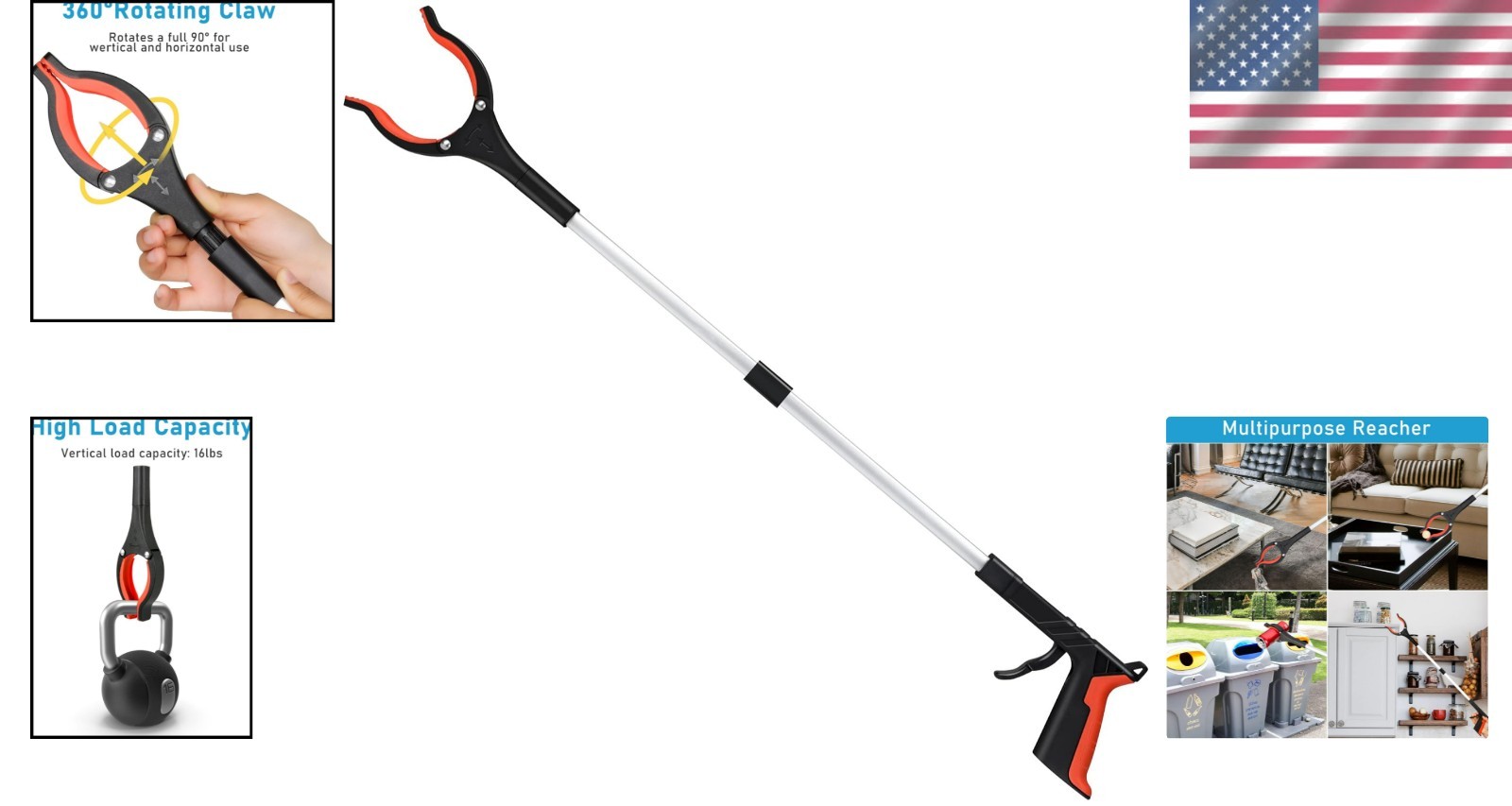 Extra Long 32-Inch Grabber Tool with Rotating Head for Effortless Mobility