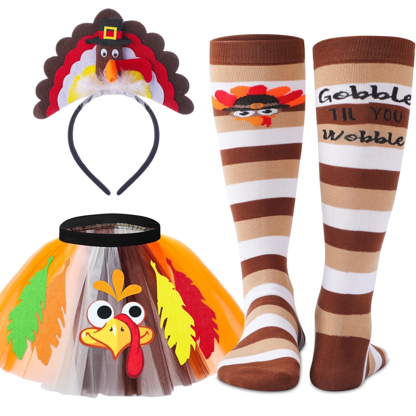 Vicenpal Thanksgiving Turkey Costumes Set for Women Thanksgiving Tutu Turkey ...
