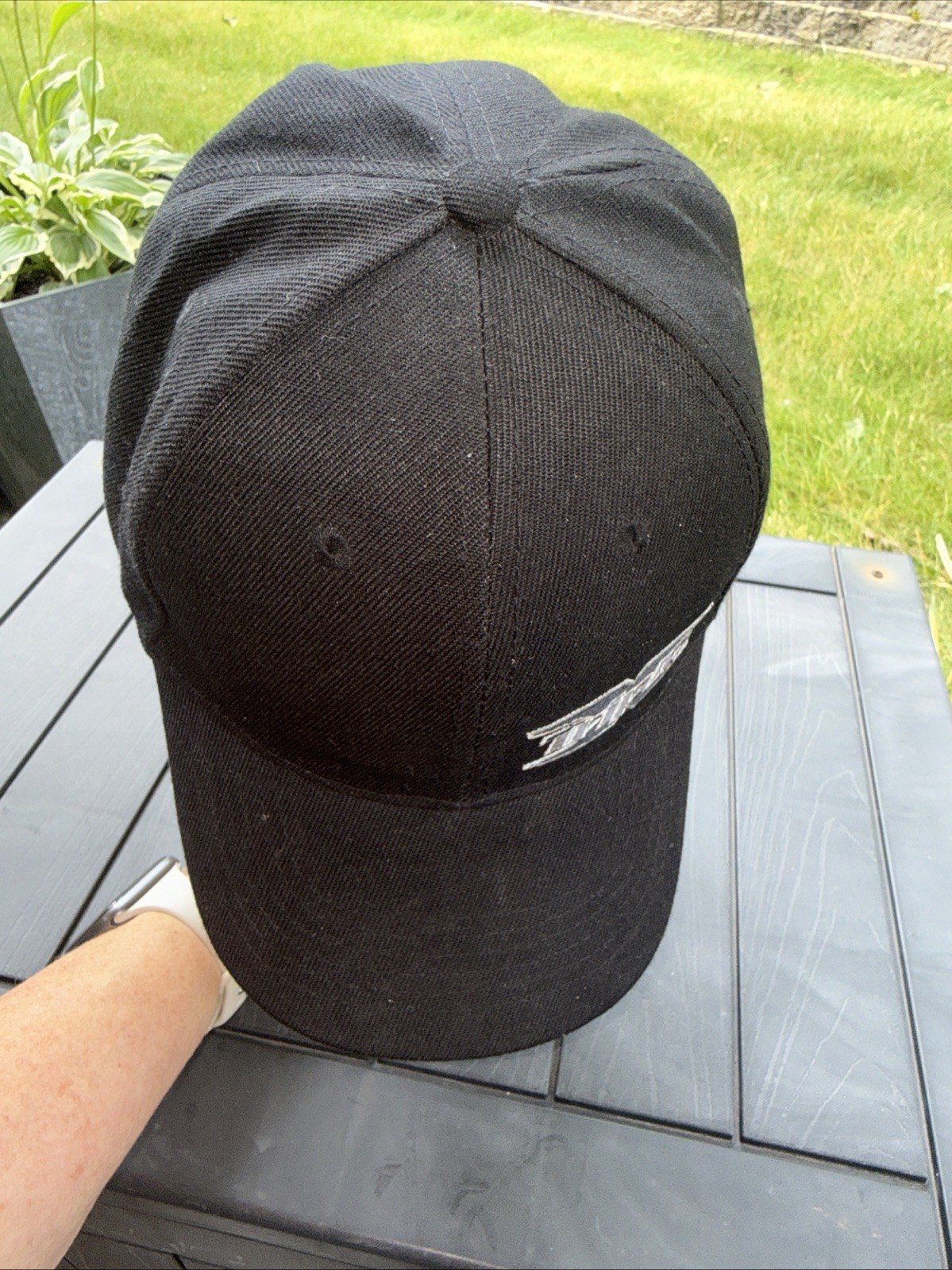 Triple X Grey Silver Black on Black Hat Cap Hook Loop RACE HARD on Hook Loop