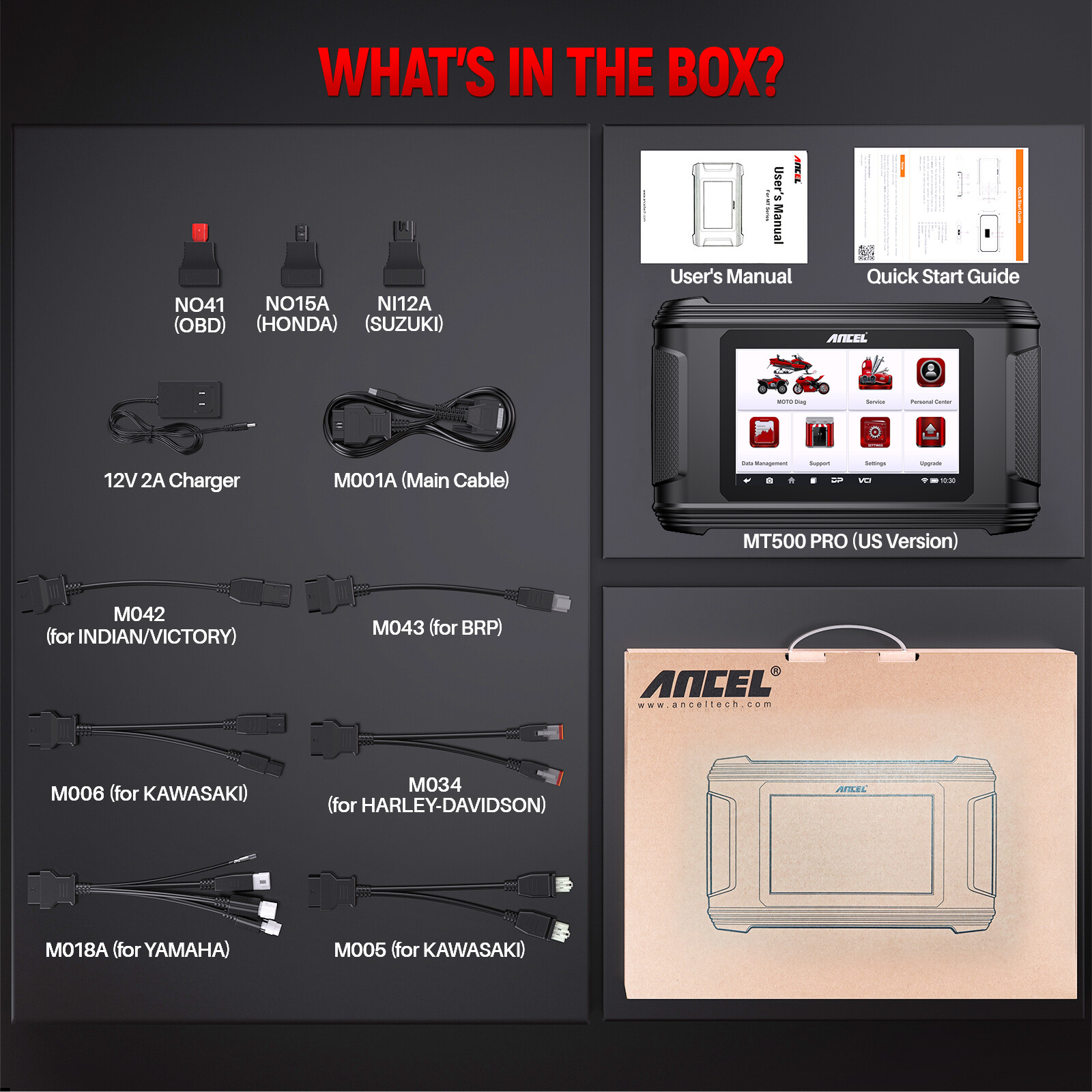 ANCEL MT500 PRO Motorcycle Diagnostic Tool OBD2 Scanner Code Reader ABS TPMS SRS