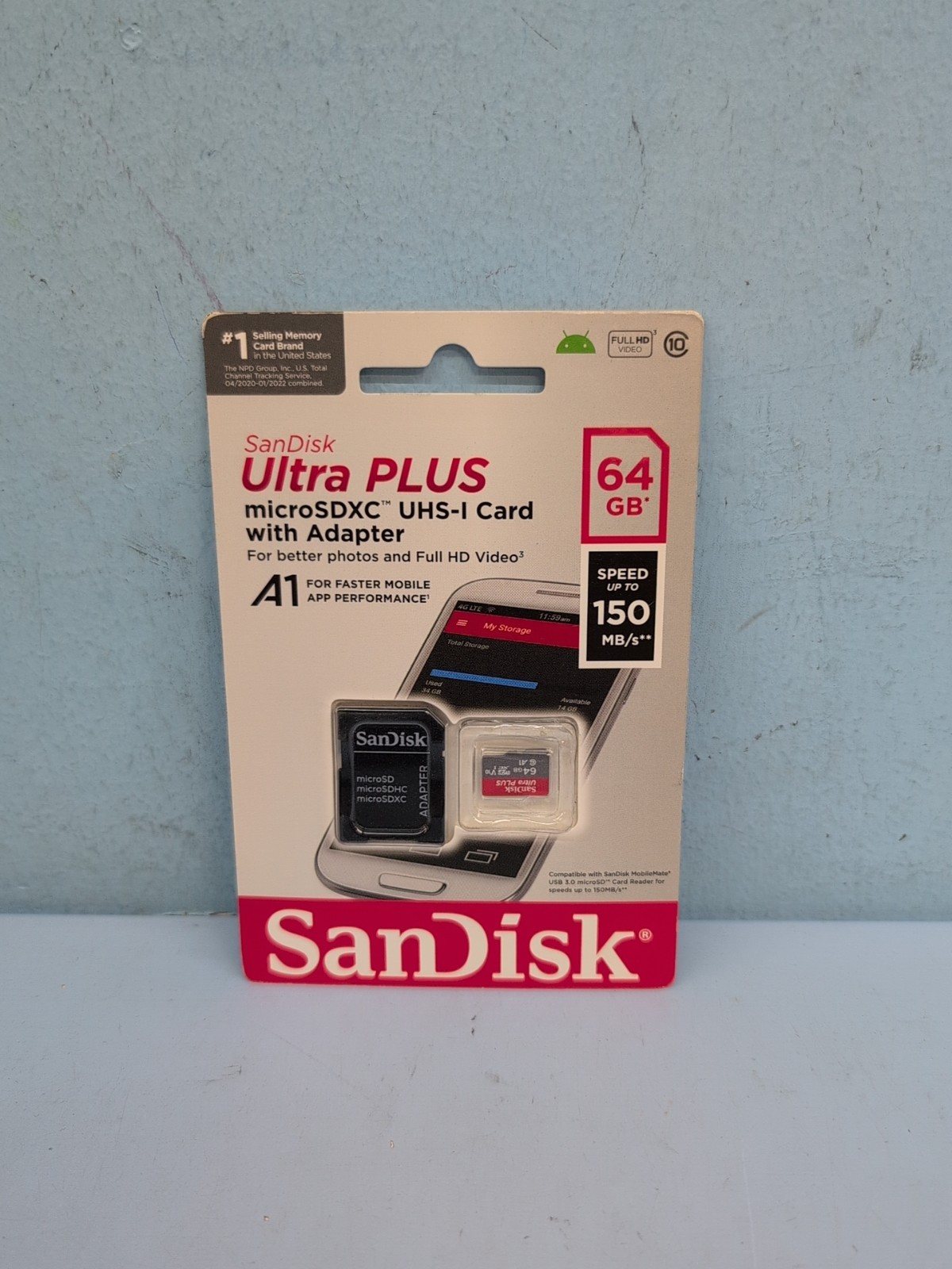 SanDisk Ultra PLUS 64GB microSDXC UHS-I Memory Card with Adapter