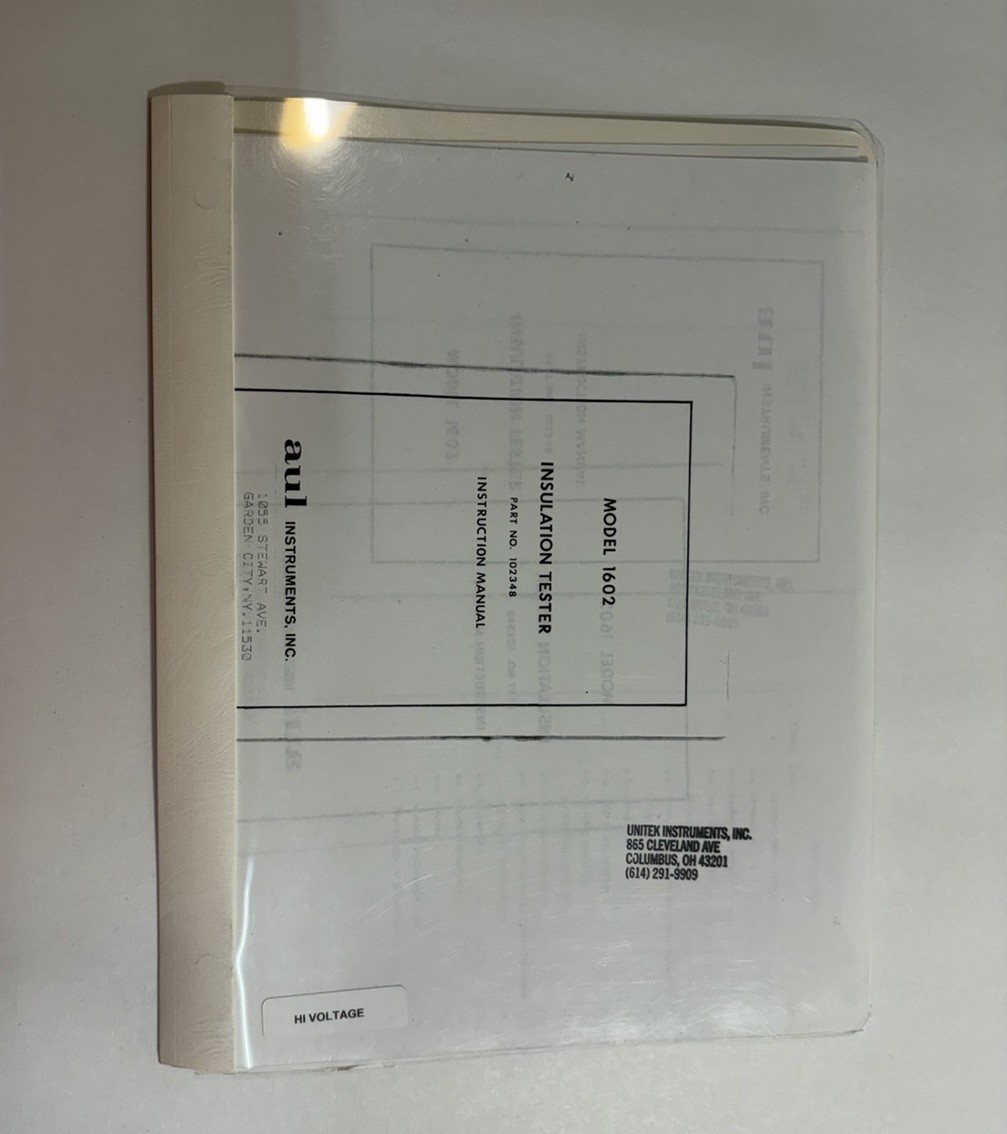 AUL Instruments 1602 INSULATION TESTER PART NO. 102348 INSTRUCTION MANUAL Guide