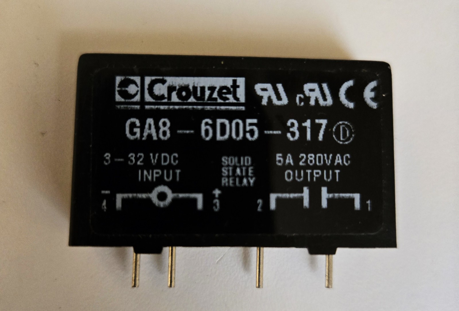 Crydom Crouzet GA8-6B02 Solid State Relay, 3A 280VAC, 3-32VDC, SSR, SIP-4 SPST