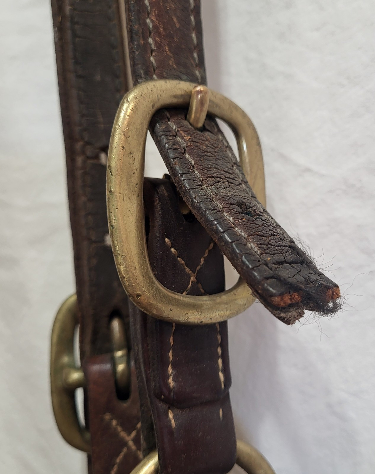 Double Stitched Leather Halter~Brass Nameplate~FULL Horse Sz~BROWN