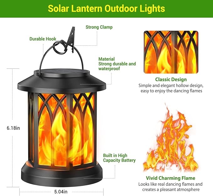 2x Solar LED Flicker Flame Lanterns Lantern , Outdoor Garden & Pathway Lights
