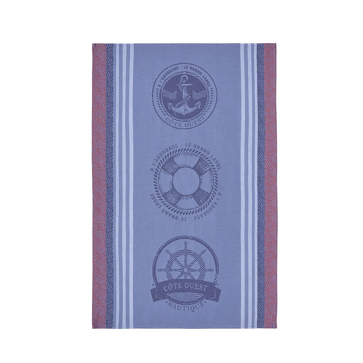 Coucke French Cotton Jacquard Towel, Nautique Blue, 20"x30", 100% Cotton