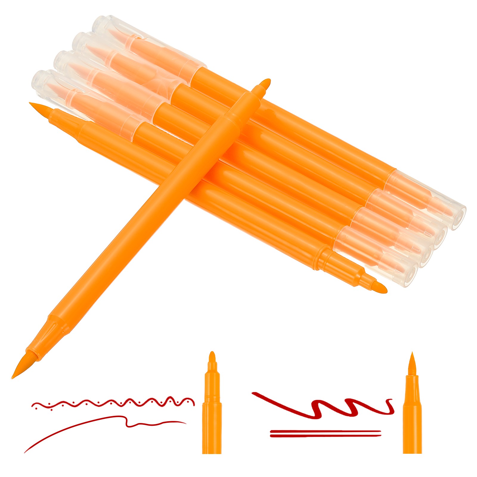 Dual Brush Markers, Orange Fine and Brush Tip Pen for Coloring, 6 Pcs