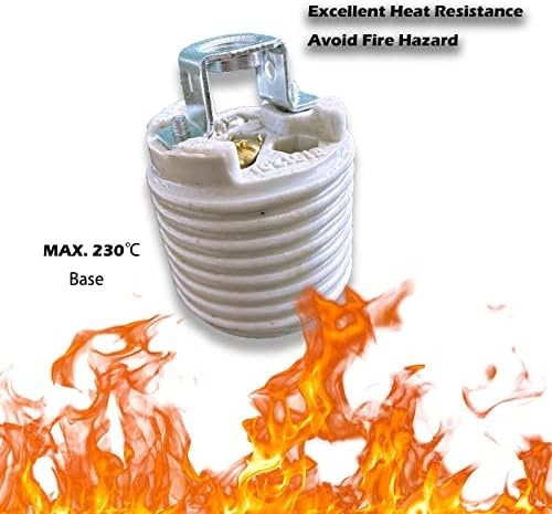 E26 Ceramic Threaded Light Socket with White Aluminum Shade Ring, UL Listed M...