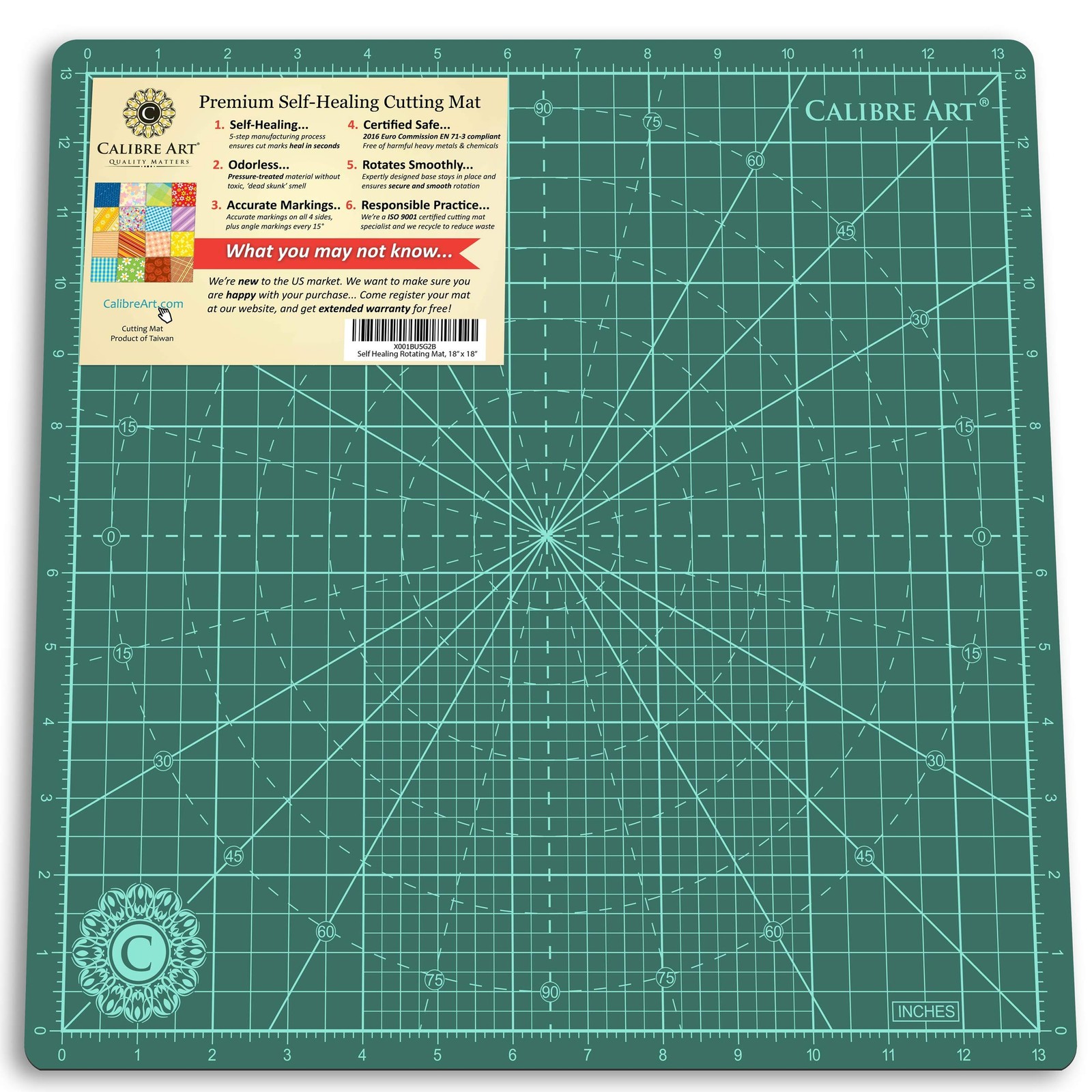 Calibre Art Rotating Self Healing Cutting Mat 14x14 (13" Grid), Perfect for Q...