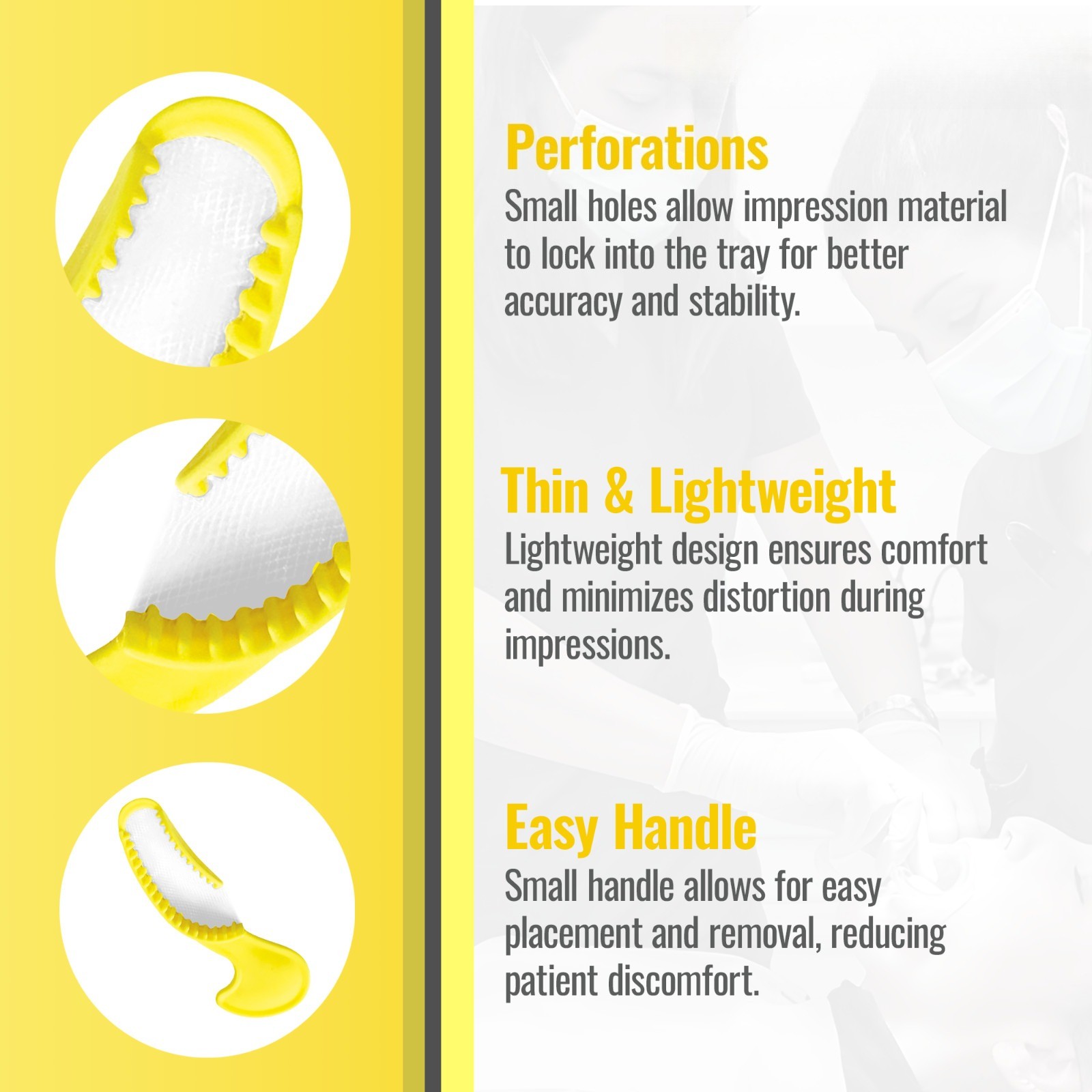 70 Dental Impression Bite Registration Triple Trays Mold, (Yellow) (Quadrant)