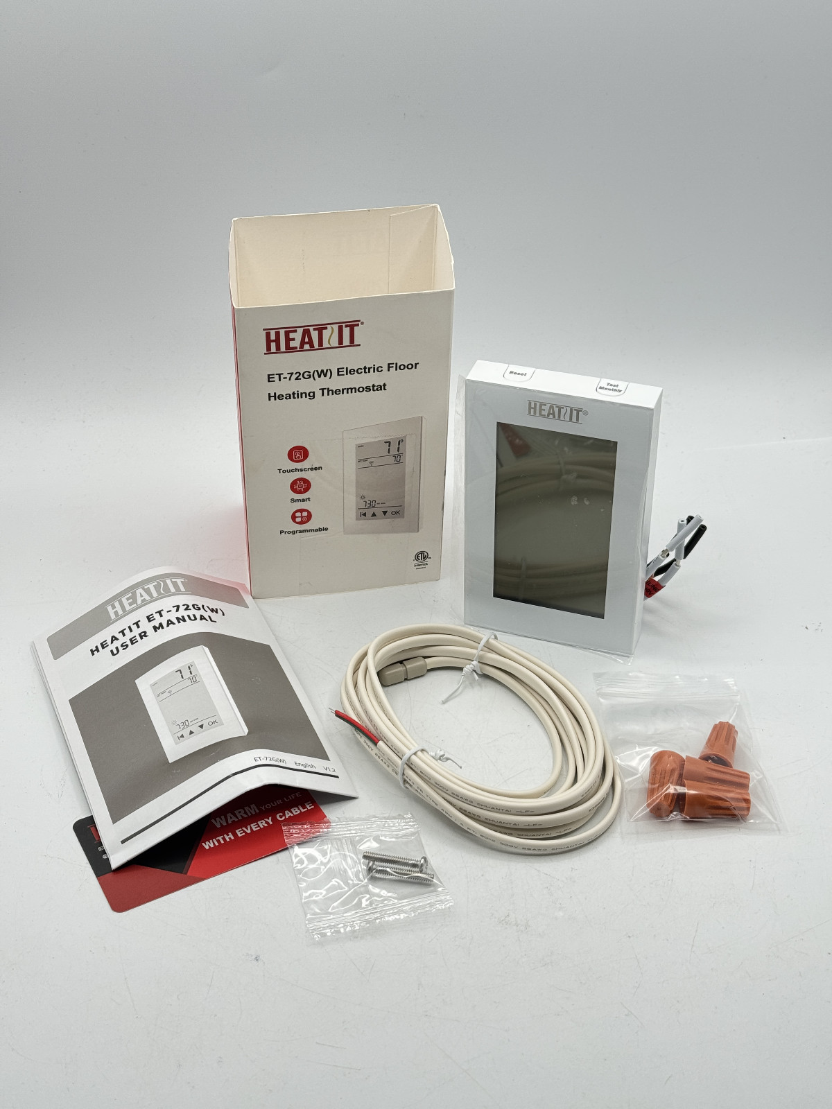 HEATIT ET-72G Digital Programmable Thermostat Floor Heating System, White