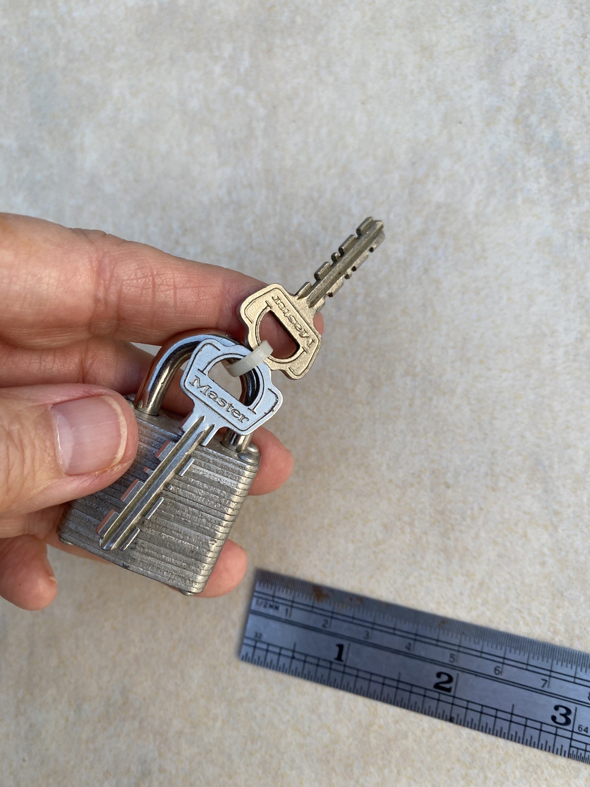 MasterLock (2” tall) & 3 small locks w keys. Travel. Suitcase? Silver Padlocks