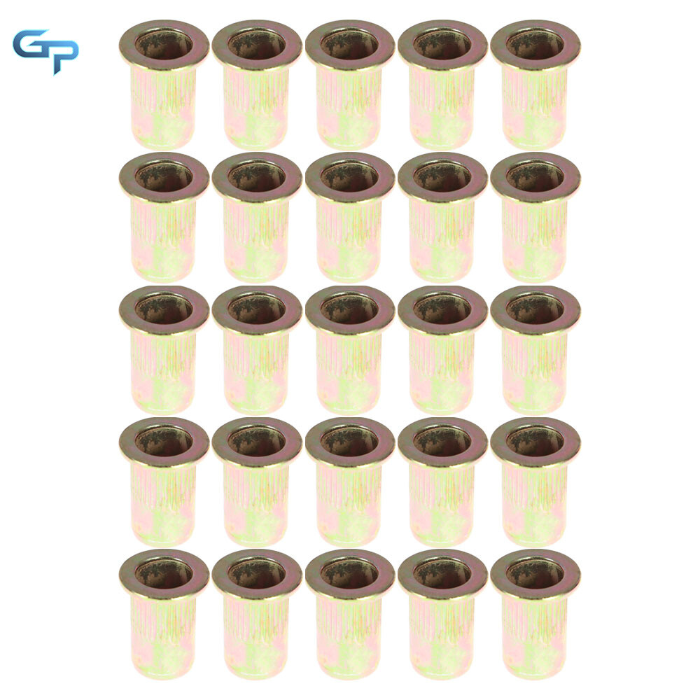 M6 Metric Carbon Steel Rivet Nut Flat Head Threaded Insert Nutsert 100 Pack