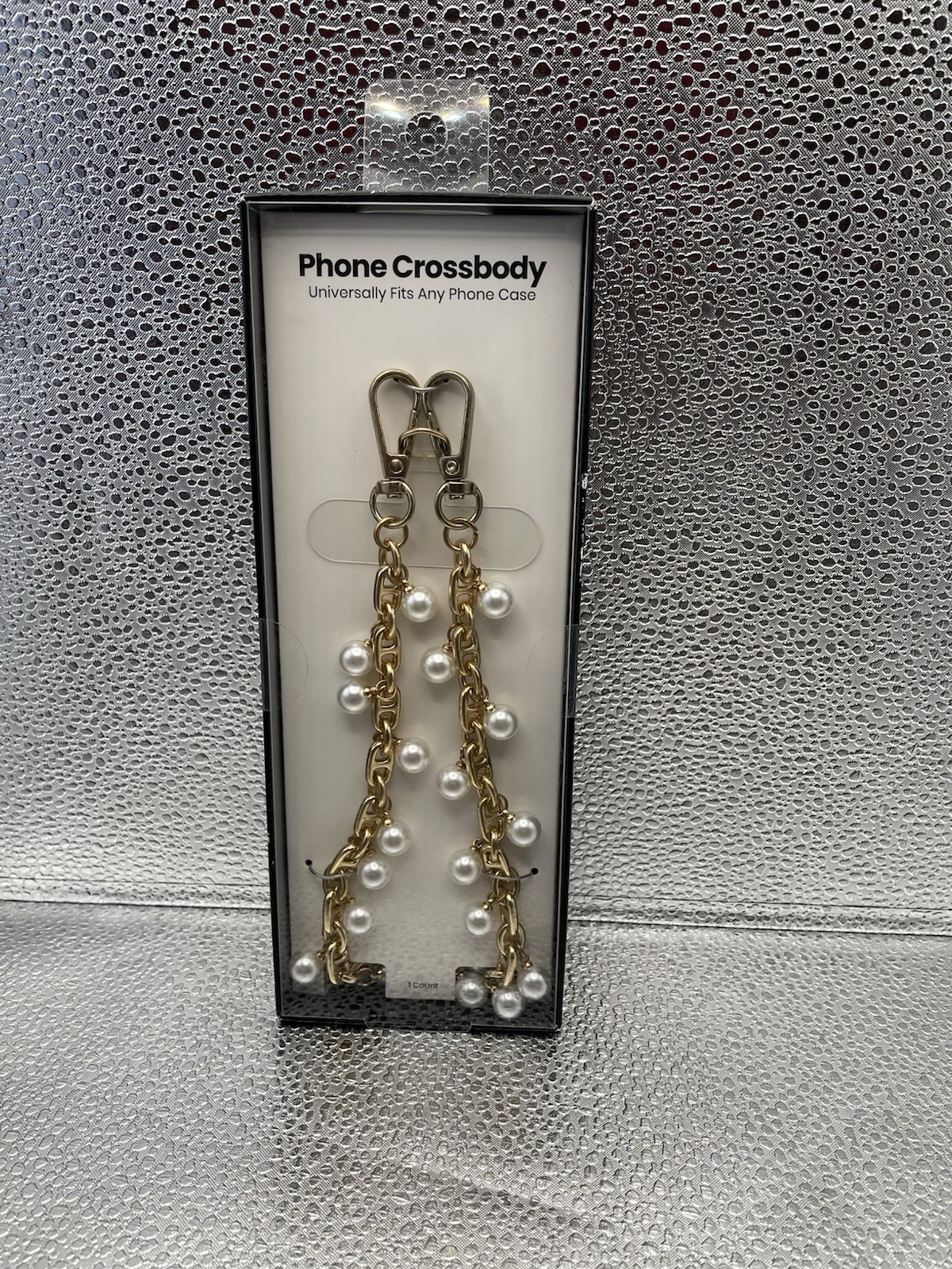 Metal Chain Faux Pearl Phone Crossbody Strap Gold  Chain 51”