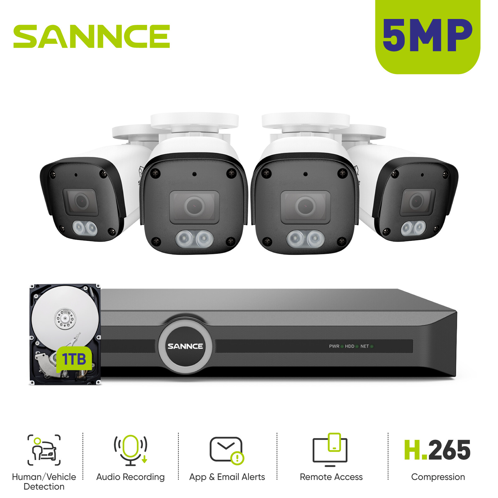 SANNCE 8CH 6MP NVR 5MP POE IP Security Camera System Audio Recording AI Motion