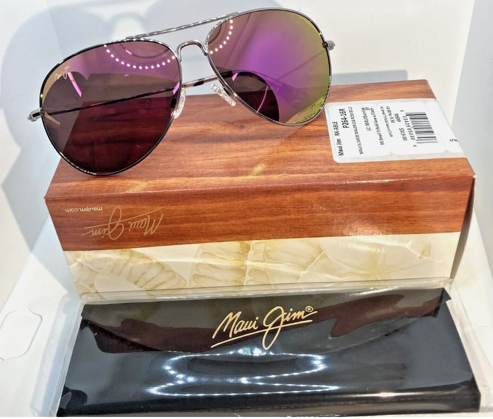 NEW Maui Jim MAVERICKS P264-16R Rose Gold TITANIUM Pink Lens Aviator Sunglasses