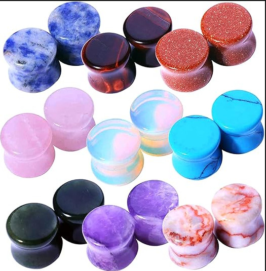 BodyJ4You 18 Piece Body Piercing Stone Plugs Ear Stretching Kit Beginners 14mm