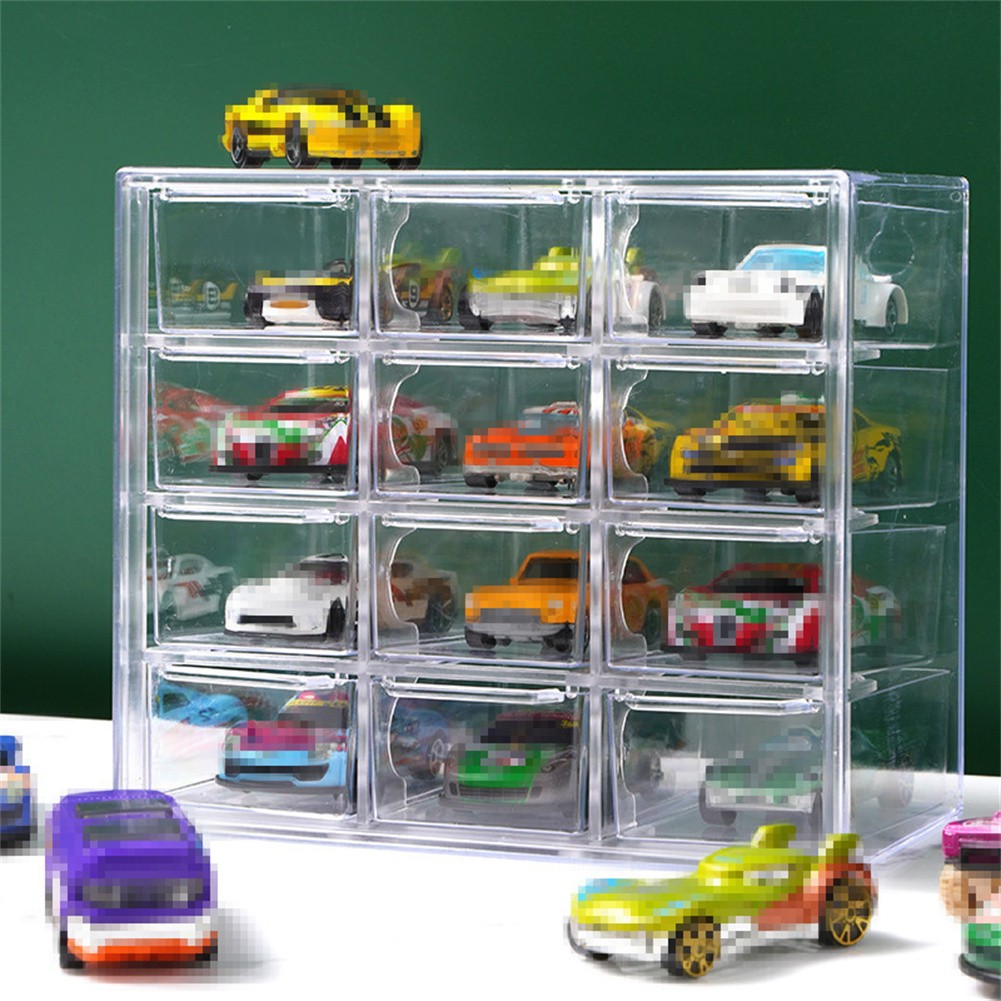 Car Display Case Holds For 1/64 Scale Hotwheels Storage 12 Cars Stackable