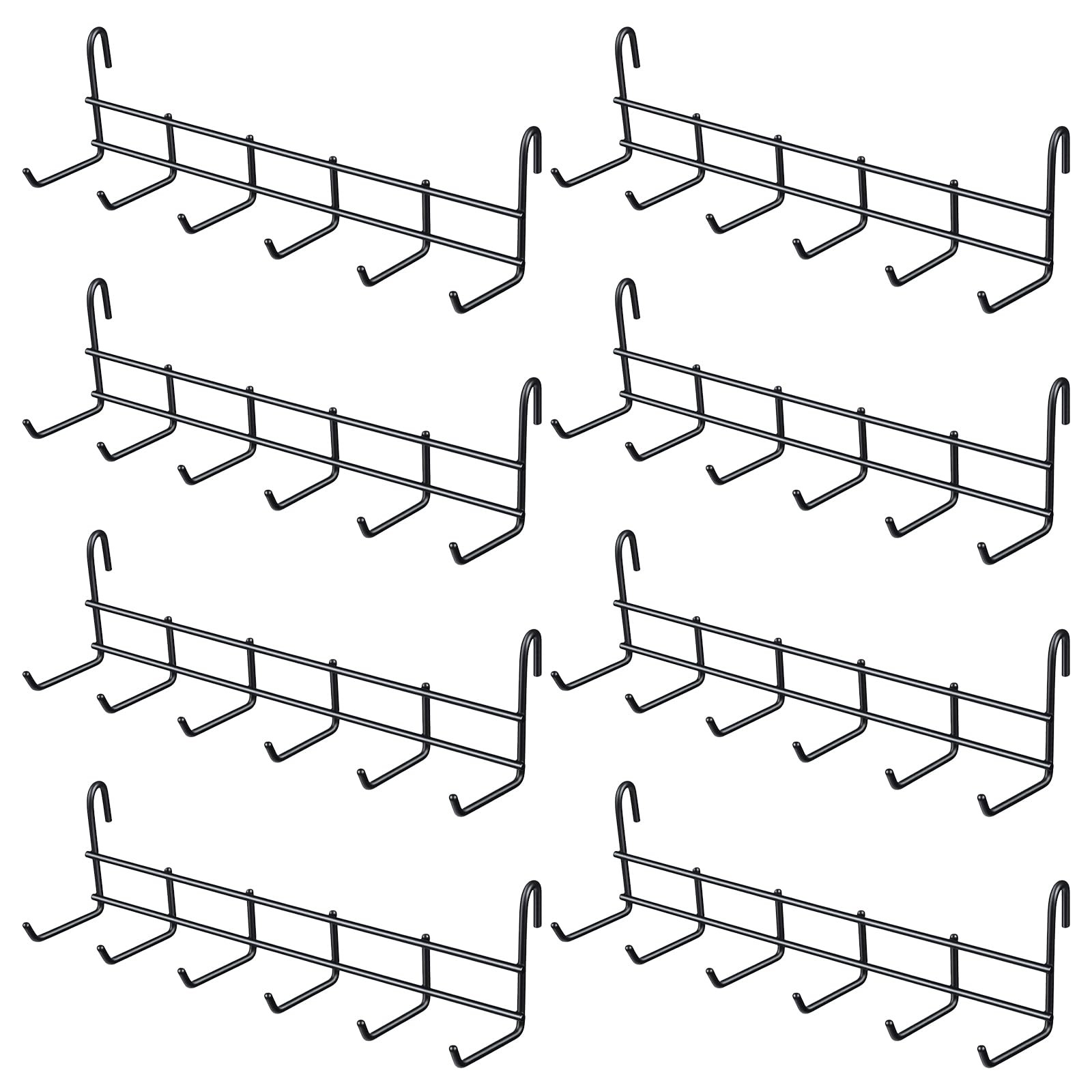 8 PCS Metal Grid Wall Hanging Hooks Heavy Duty Storage Rack Accessories Black