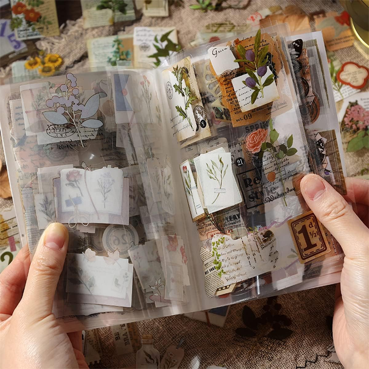 Junk Journal Stickers for Scrapbooking, 120Pcs Retro Flower Butterfly Nature Poe
