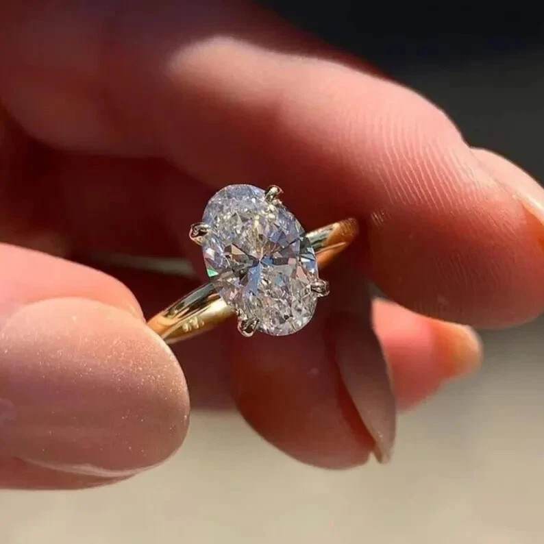Prong Setting Oval Cut 2.10 Ct Moissanite Engagement Wedding Ring