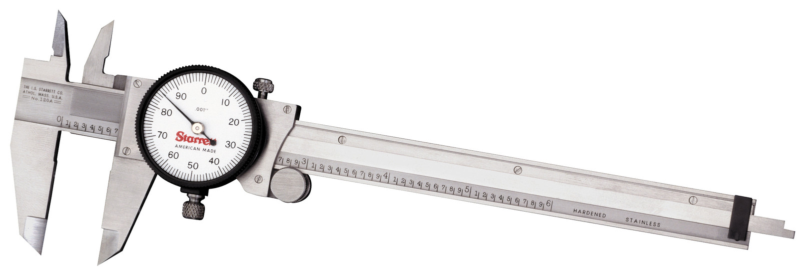 6" Starrett Dial Slide Caliper, Stainless Steel, .001"Grads, .100"Per Rev