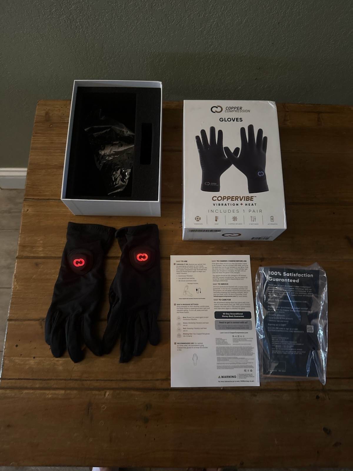 CopperVibe Copper Compression Heated Vibrating Gloves Rechargeable One Size