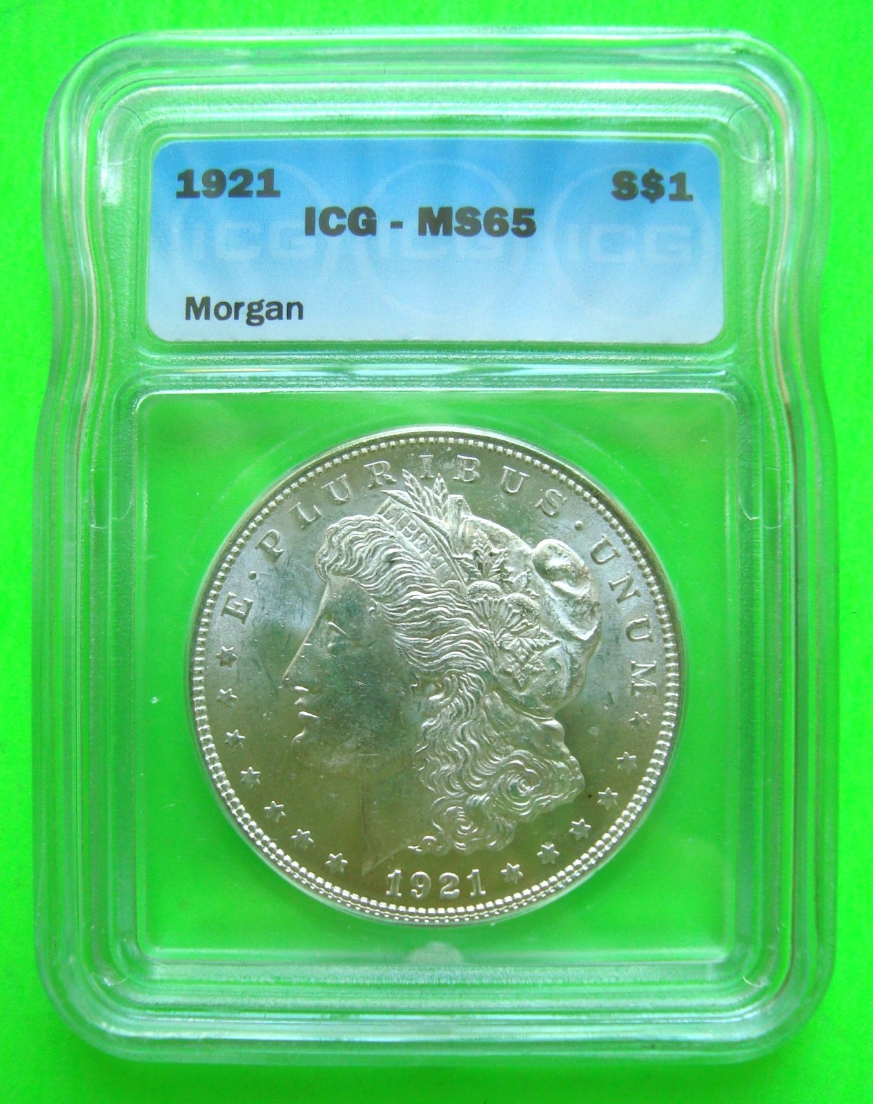 1921 MORGAN SILVER DOLLAR -  ICG MS65 - MINT STATE UNCIRCULATED gorgeous
