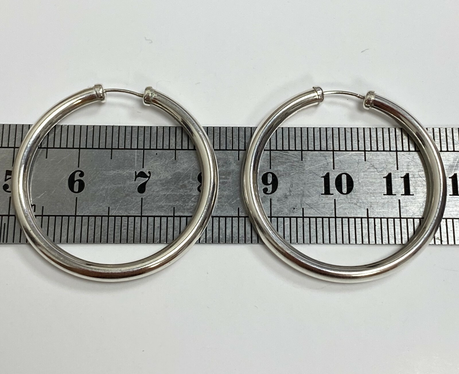 Sterling Silver 30mm Chunky Capped Sleeper Hoop Earrings - Solid 925 Silver