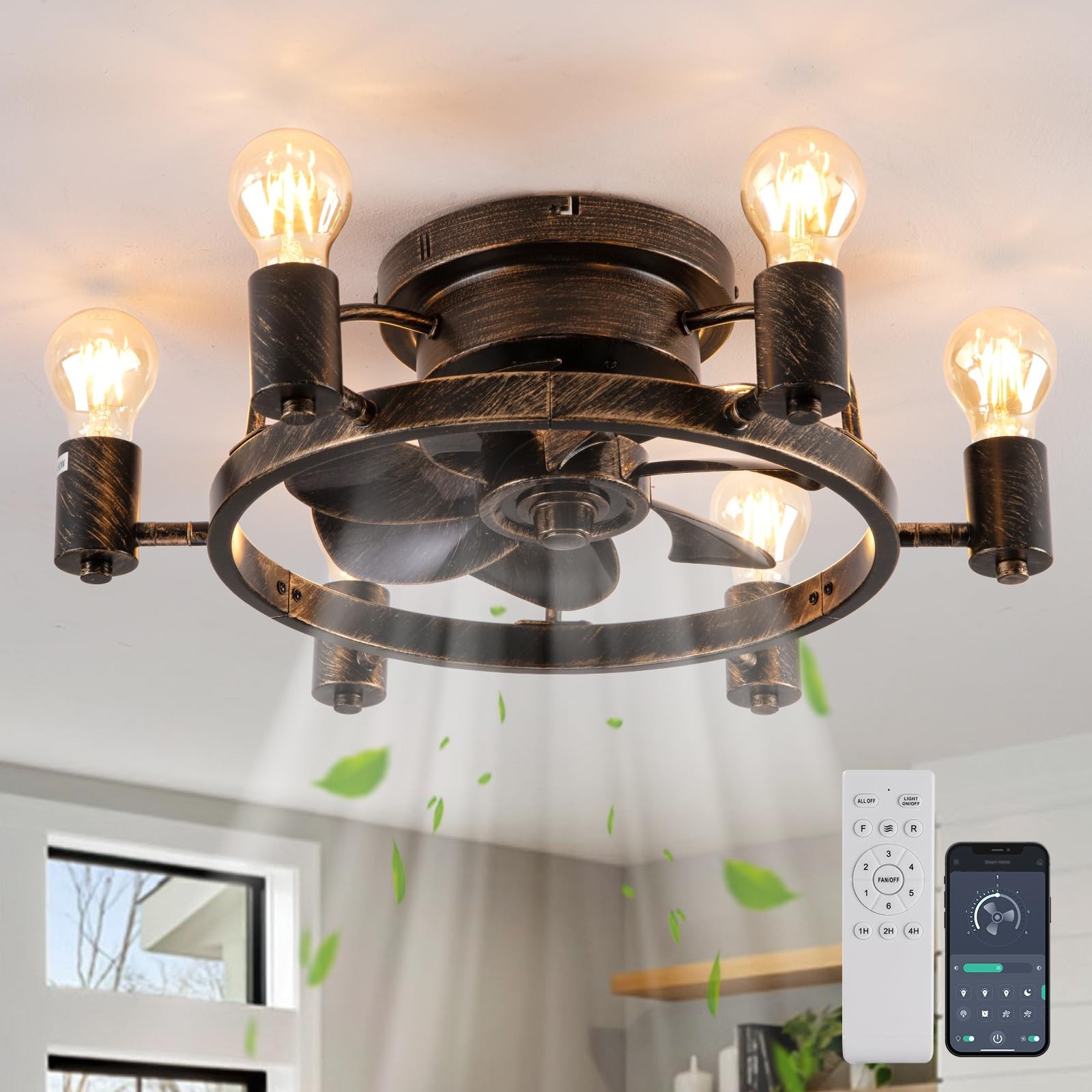 Garwarm 20" Bronze Ceiling Fan Lights Remote
