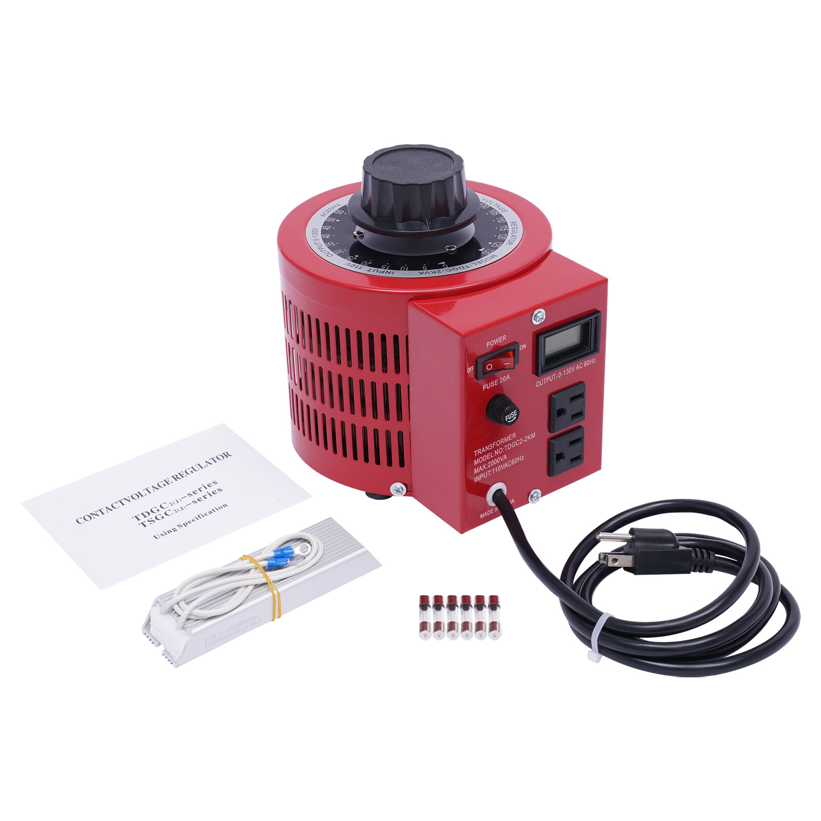20Amp Variac Transformer Variable Red 0-130V AC Voltage Regulator Metered 2000VA