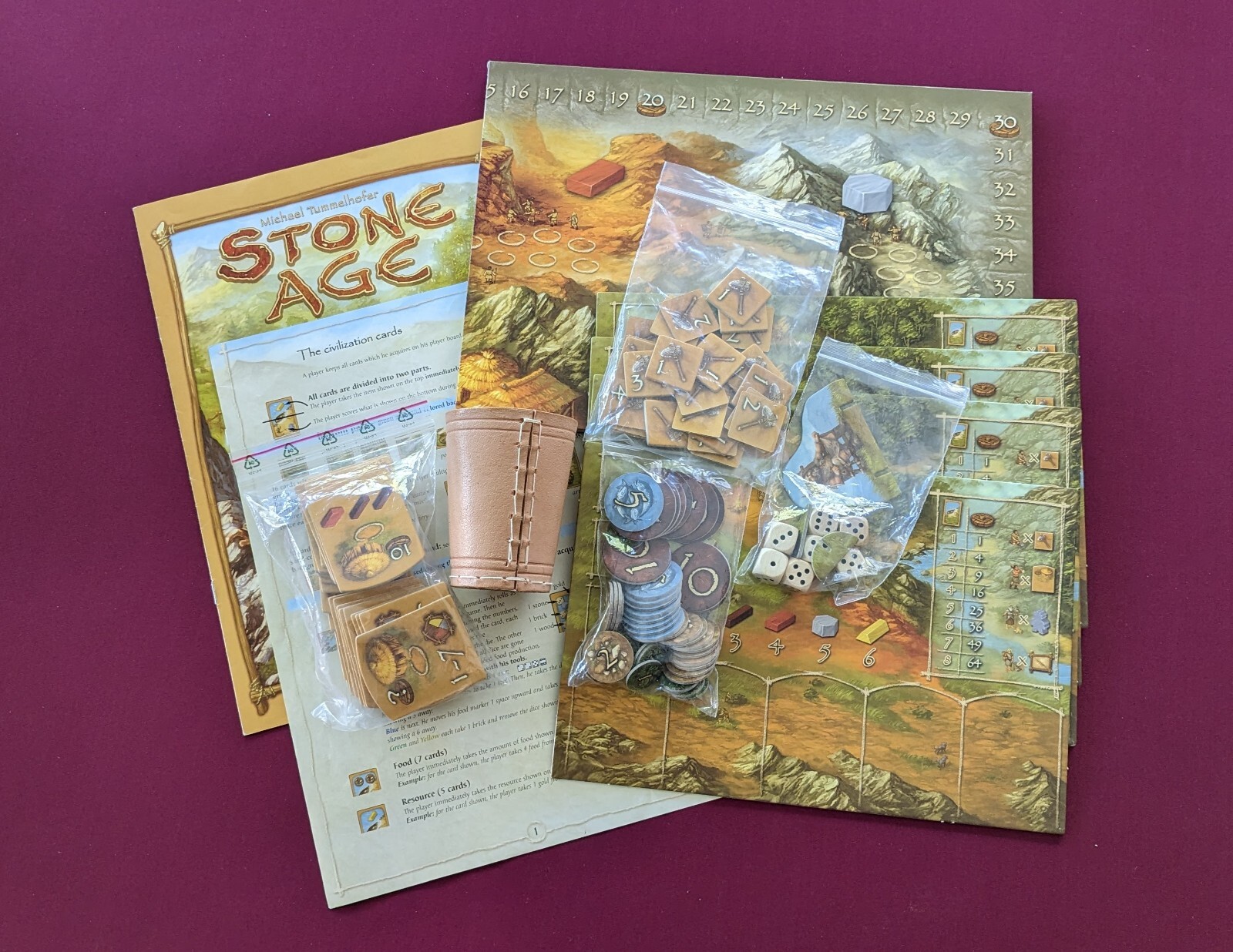 Stone Age Board Game Replacement Pieces Tokens Dice Cup Boards (YOU CHOOSE)