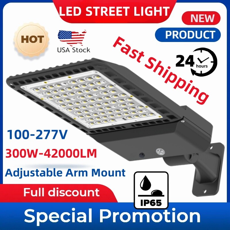 DLC 300W LED Shoebox Parking Lot light Fixture with Dusk to Dawn Photocell 5000K