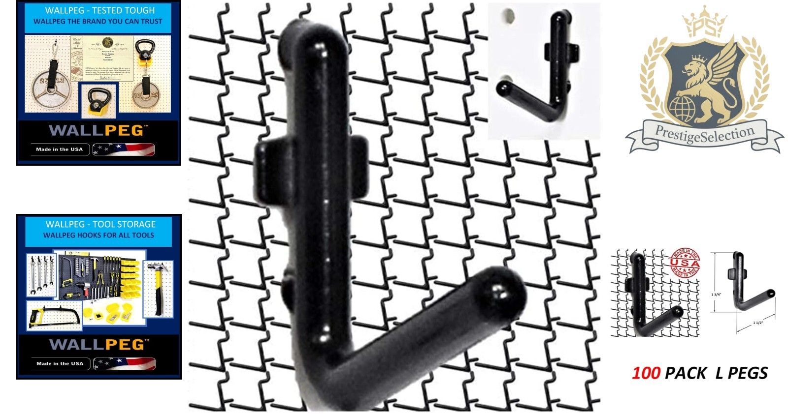Maximize Space with 100 Black Peg Hooks - Durable, Easy Snap-In Installation
