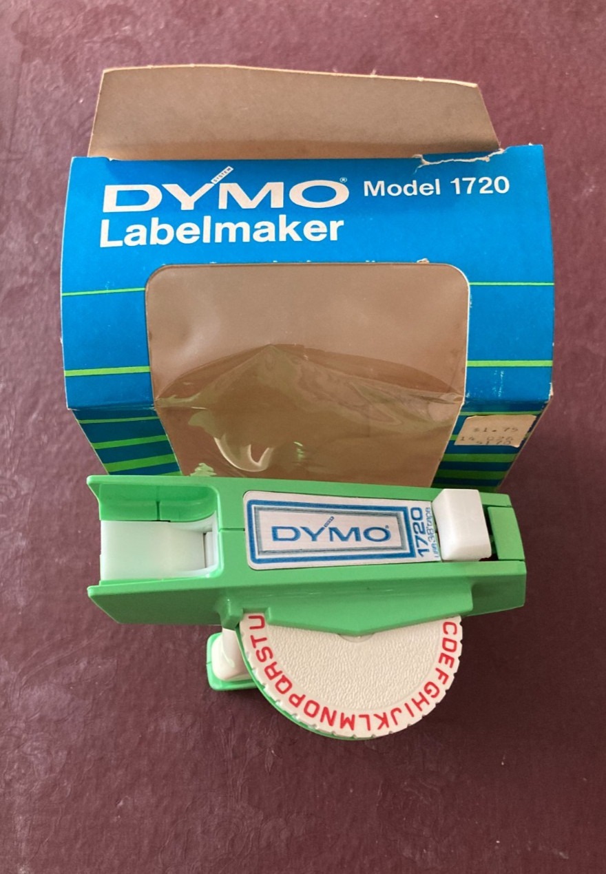 VTG DYMO 3/8" LabelMaker  1720 Lime Green Embosser 1975 in Original Box Red Tape