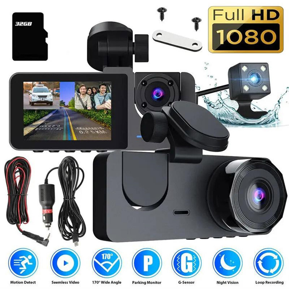 4K Full UHD Dash Camera Car Front Rear Interior Camera Kit G Sensor 32GB Card US