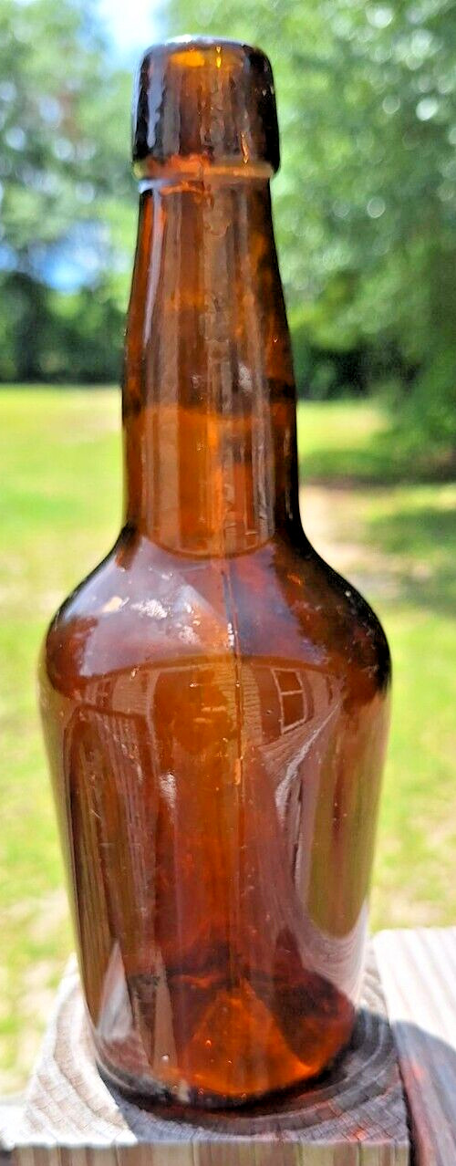 Antique Amber Brown Glass Liquer Beer Bottle Cork Top 8 1/2" Tall