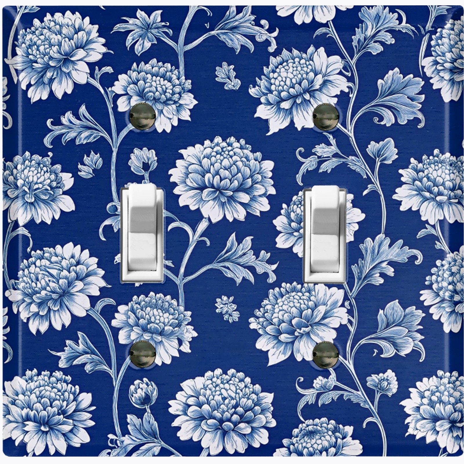 Metal Light Switch Outlet Cover Decorative Wall Plate Blue White Flowers FWR358
