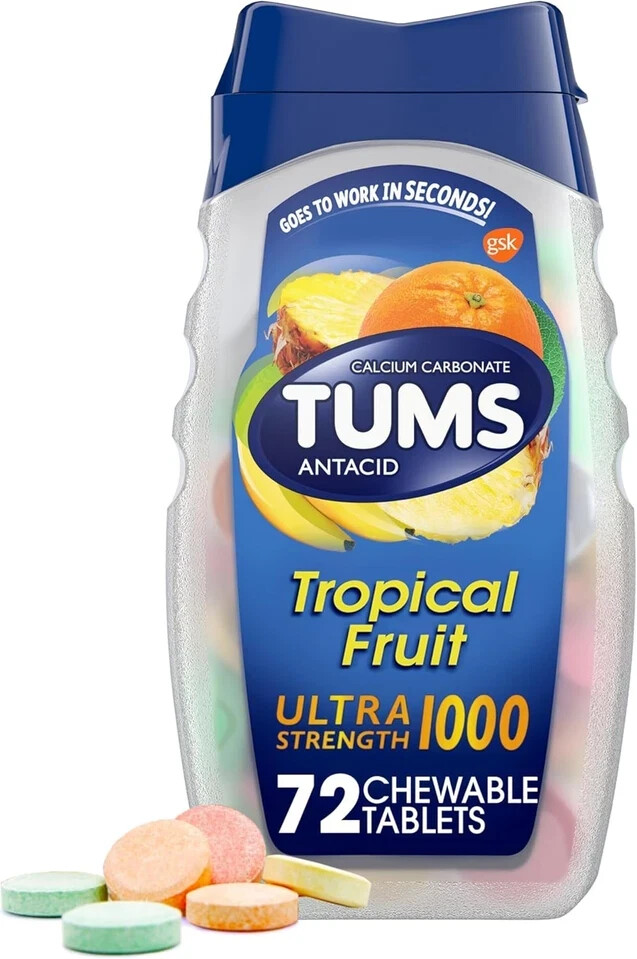 Tums Ultra 1000 Maximum Strength Tropical Fruit - 72 72 Count (Pack of 2)