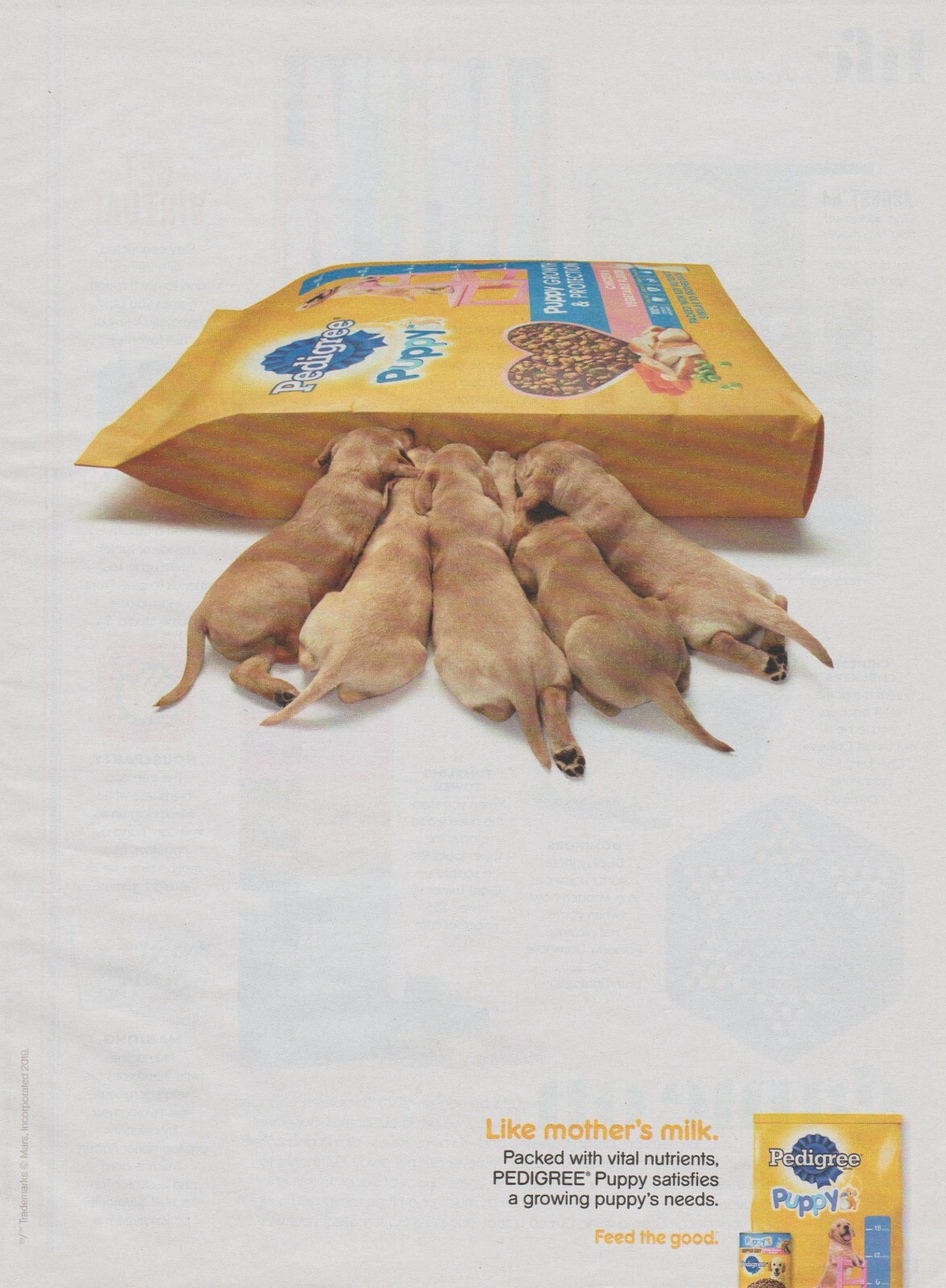 2021 Pedigree Puppy Food - Puppies Nurse Bag "Like Mother's Milk"-Print Ad Photo