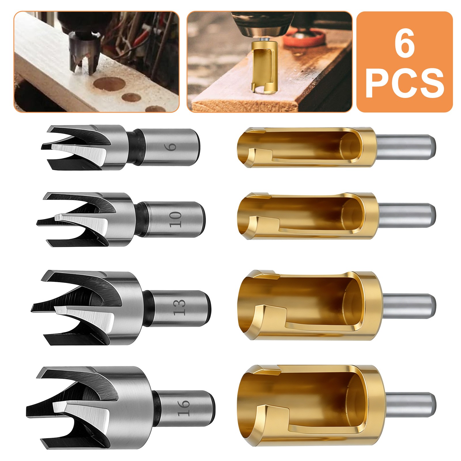 1/4" 5/8" 3/8" 1/2" Wood Plug Cutter Drill Bit 1/4" 3/8"Round Shank Cutting Tool