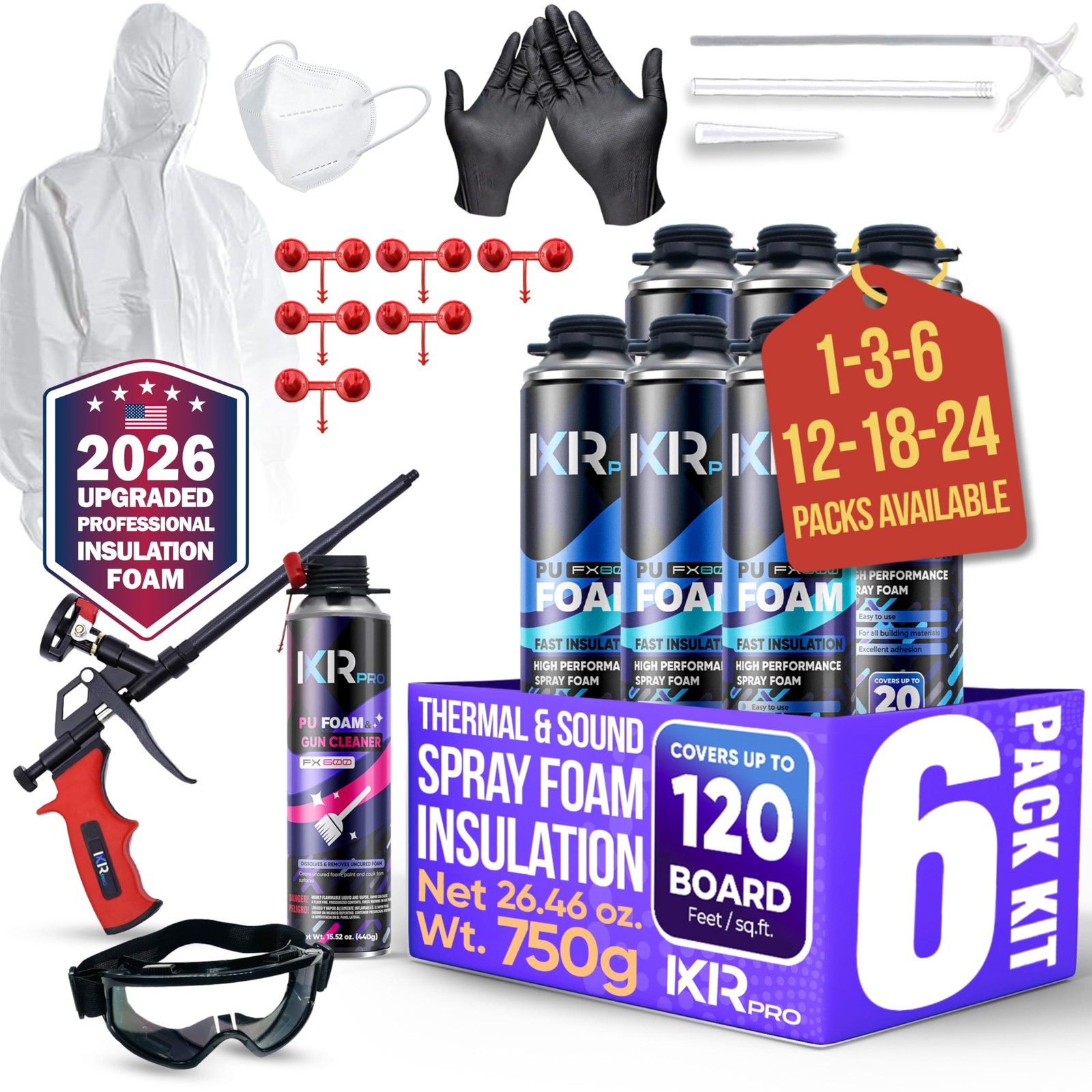 ixirpro Spray Foam Insulation Kit (6 PK Kit-26.46oz) Expanding 6 Pack, White