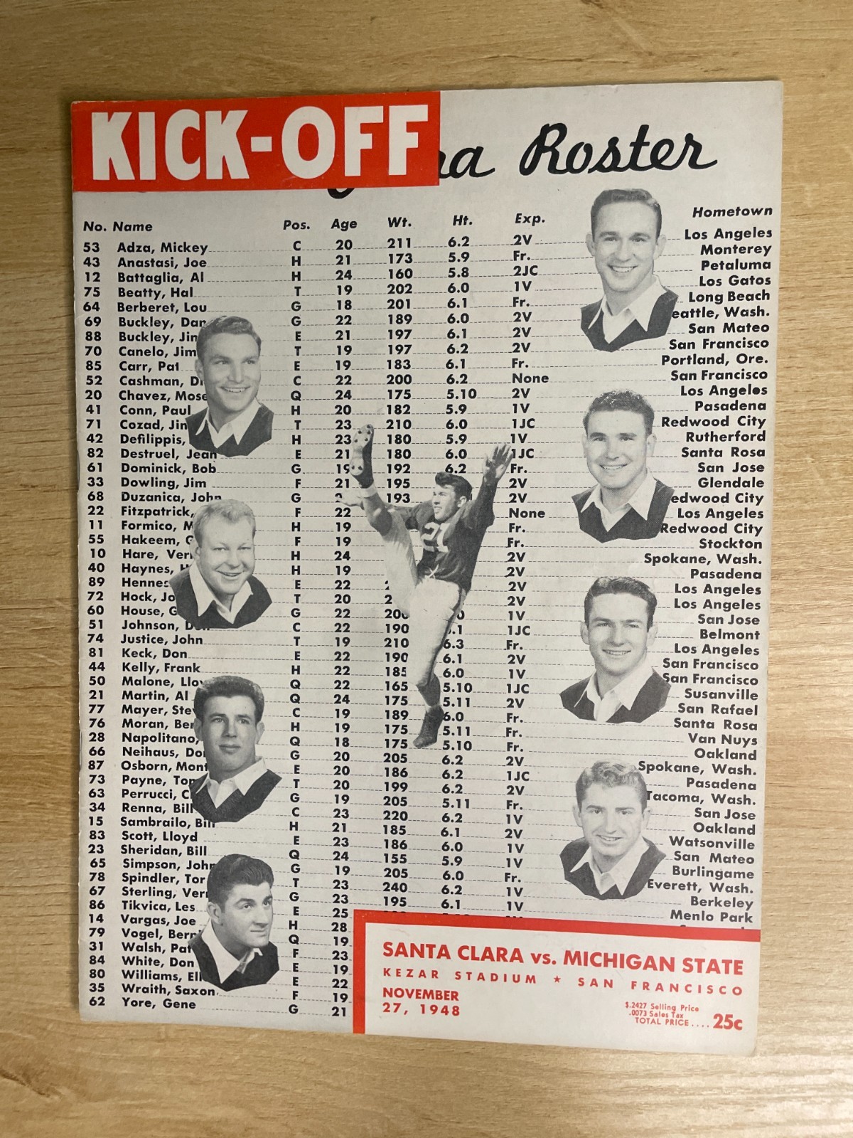 Kick-Off Santa Clara Vs. Michigan State November 27, 1948 Football Program B3391