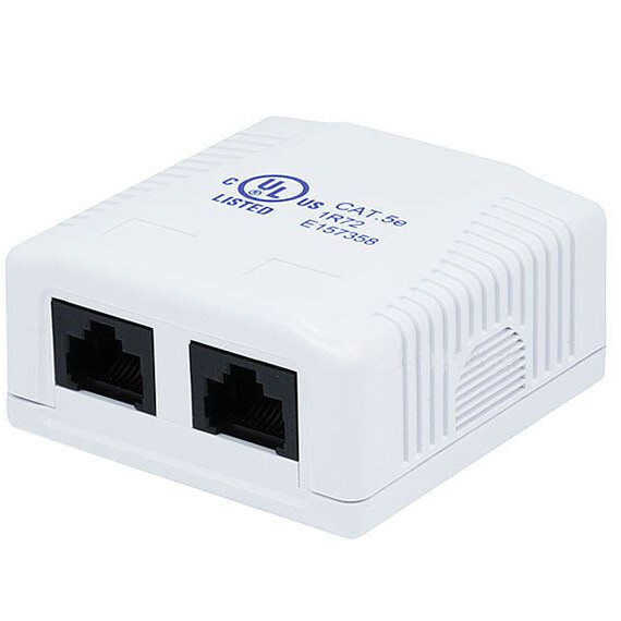 2-Port Dual CAT5e RJ45 Keystone Jack Loaded Surface Mount Box SMB White - Lot